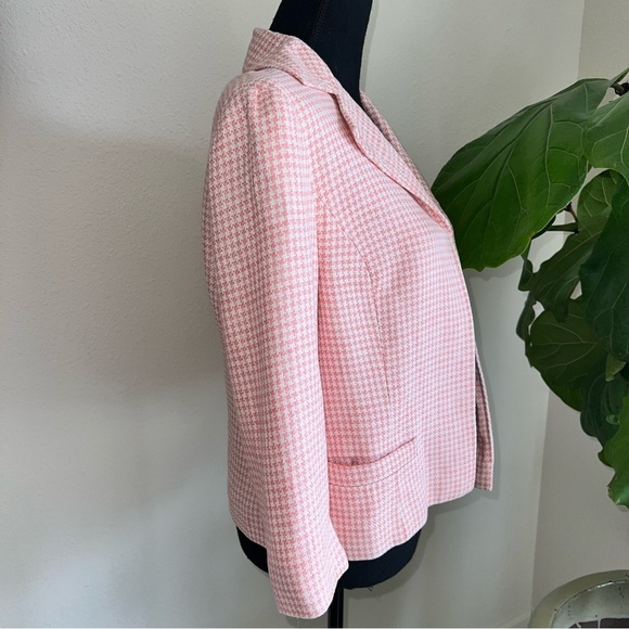 Brooks Brothers Women’s 100% Linen Pink White Houndstooth Lightweight Blazer 10 - Picture 12 of 15
